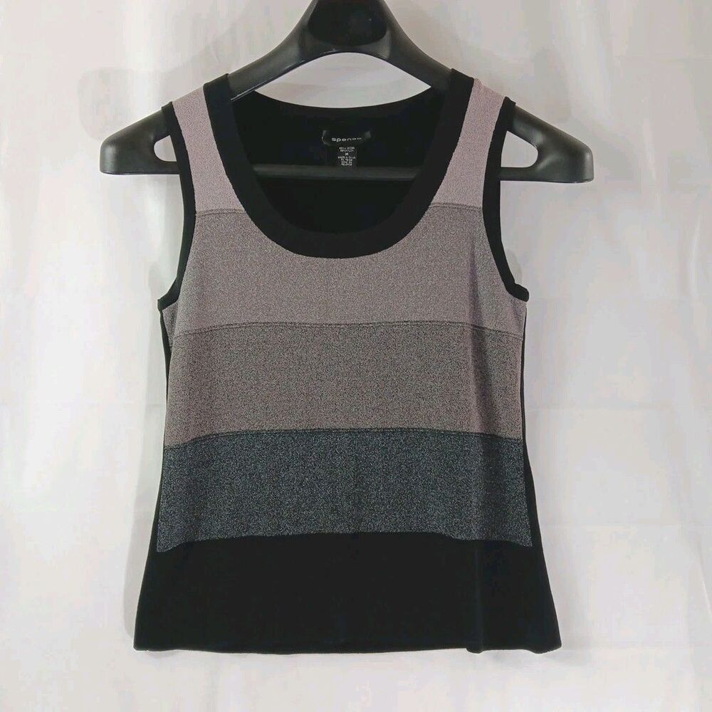 Spense Sleeveless Sweater Women's Size Medium  Black Gray Striped *